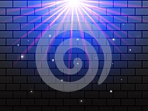 Light rays on a blue brick background. Vector stock illustration for poster