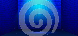 Light rays on a blue brick background. Vector stock illustration for poster