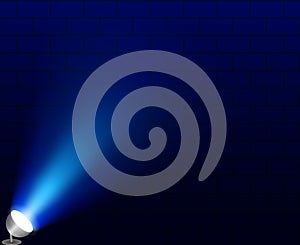 Light rays on a blue brick background. Vector stock illustration for poster