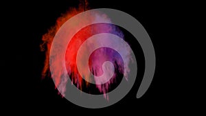 light red colorful powder explosion colored cloud dust explode on black