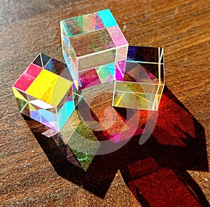 Light refracting cubes in sunlight and shadows