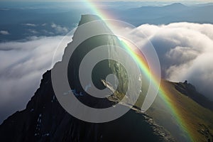 light refraction creating a brocken spectre on a mountain peak