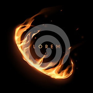 Light ring with fire flames effect on black background