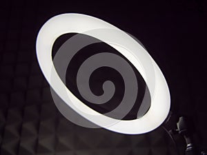The light of the ring RGB lamp, a close-up shot. Ring lamp