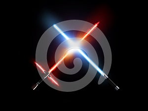 Light saber fight, red and blue isolated on black. photo