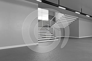 Light school hallway interior with copyspace. 3d render