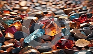 Light sea multicolored stones close up Background closeup, Generative AI photo