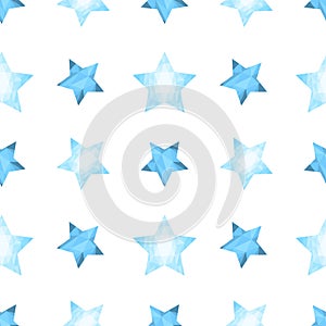 Light seamless pattern with ice blue polygonal stars