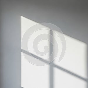 Light and shadow create a geometric pattern on a smooth, pale gray wall. The shadow