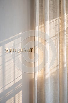 Light and shadow lines from curtain on white wall for mockup