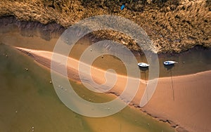 Top dawn view over Boats on the River Exe in Topsham