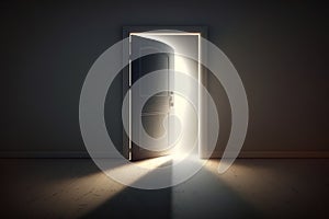 Light shining through open door. 3D illustration