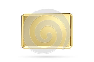 Light shiny on 3d gold empty brass metal plate isolated on white background. 3D rendering