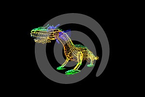 Light show festival,neon colorful dragon sculpture on a black background