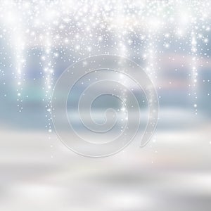 Light silver and white christmas background with icicle snowfall