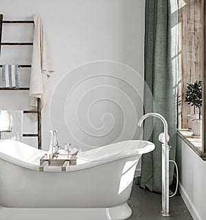 Light simple bathroom interior with ladder