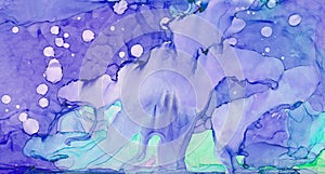 Light sky blue alcohol ink abstract background. Flow liquid watercolor paint splash texture effect illustration for card design