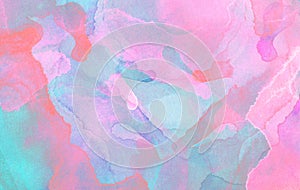 Light sky pink, purple shades and blue watercolor paper textured background