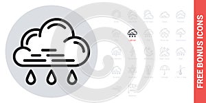 Light or small rain or drizzle icon for weather forecast application or widget. Cloud with raindrops. Simple black and