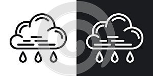 Light or small rain or drizzle icon for weather forecast application or widget. Cloud with raindrops. Two-tone version