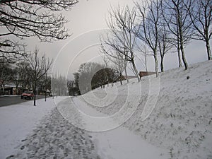 Light snowfall in the neighborhood on a Winters day