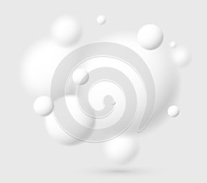 Light and soft 3D defocused spheres vector abstract background, relaxing ambient theme with white balls in levitation, atmospheric