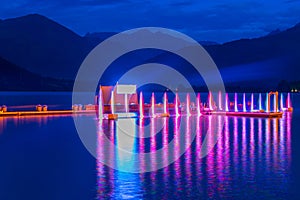 Light and sound show on the zeller lake at zell am see in Austria....IMAGE