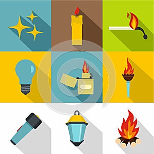 Light source icon set, flat style