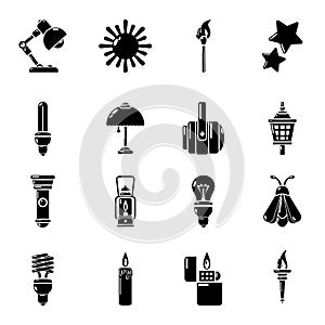 Light source icons set, simple style