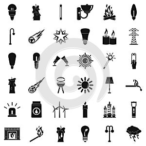 Light source icons set, simple style