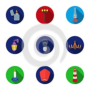 Light source set icons in flat style. Big collection of light source vector symbol
