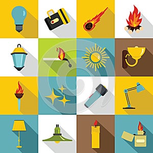 Light source symbols icons set, flat style