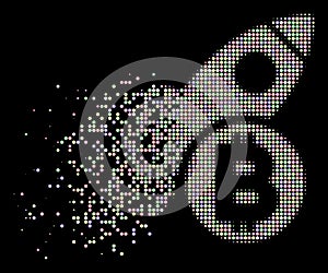 Light Sparkle Dotted Halftone Bitcoin Rocket Icon