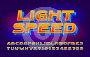 Light Speed alphabet font. 3D vivid letters, numbers and symbols.