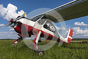 Light sports plane at the airport