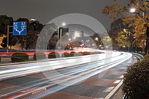 Light streaks from traffic at a busy road in Tokyo