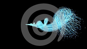 Light Stripes moving in spiral shape ,Networking and Fiber Optics Light on isolated Black Background 4K