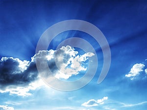 Light from the sun behind the clouds. Abstract. Gradient. Used as background image. Modern graphic design. Wide background.