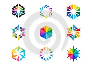 Light, sun, logo, circle abstract lights rainbow colored set symbol icon design vector