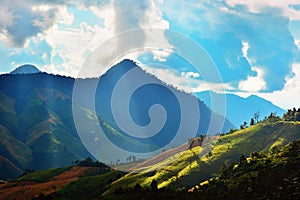 Light from the sun splashed down the mountain.