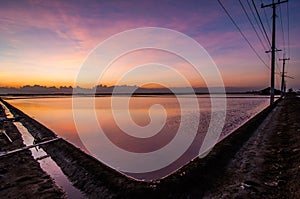 Light sunset at sea salt farm beautiful