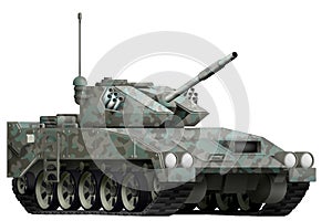 Light tank apc with arctic camouflage with fictional design - isolated object on white background. 3d illustration