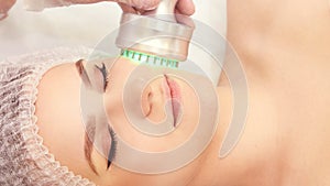Light therapy procedure. Heal beauty treatment. Woman facial device. Anti age and wrinkle