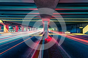 Light traces on traffic junctions at night