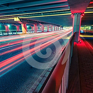Light traces on traffic junctions at night