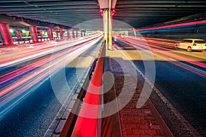 Light traces on traffic junctions at night