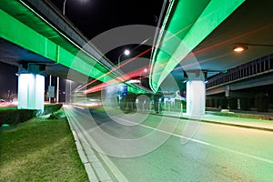 Light traces on traffic junctions at night