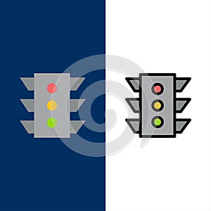 Light, Traffic, signal, Navigation, rule  Icons. Flat and Line Filled Icon Set Vector Blue Background