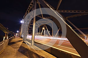 Light trail on Krungthep bridge in Bangkok