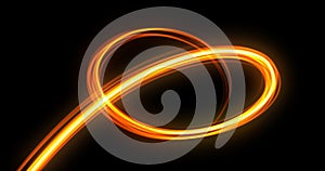 Light trail spiral, orange neon glowing wave swirl, energy flash spin trace effect. Abstract magic glow spiral line swirl trace,